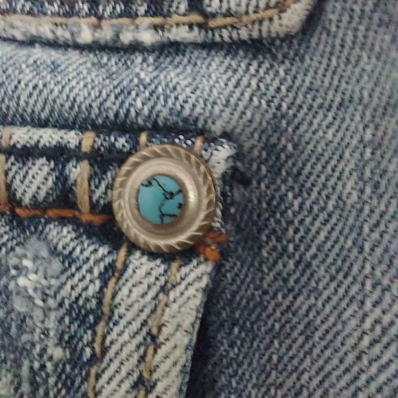 Bootheel Trading Co Jean Skirt Mini Size 12 Patch Distressed Embellished - Picture 8 of 11